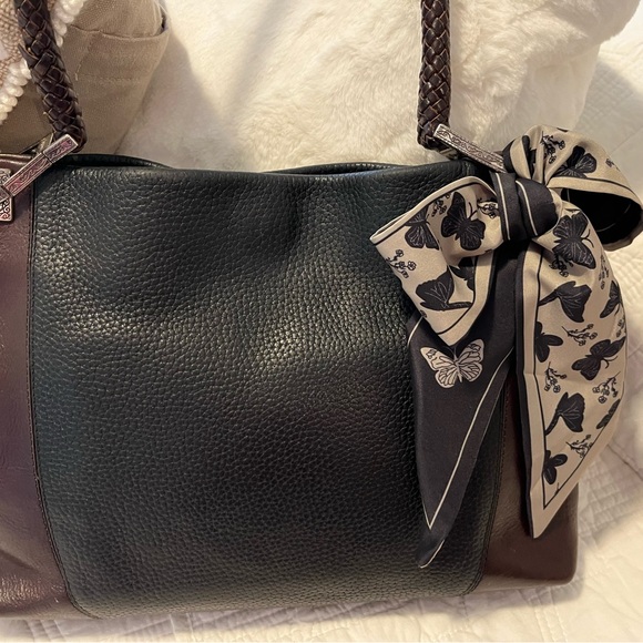 Brighton Vintage Black & Brown Pebbled Leather Women's Shoulder Bag and scarf - Picture 2 of 10